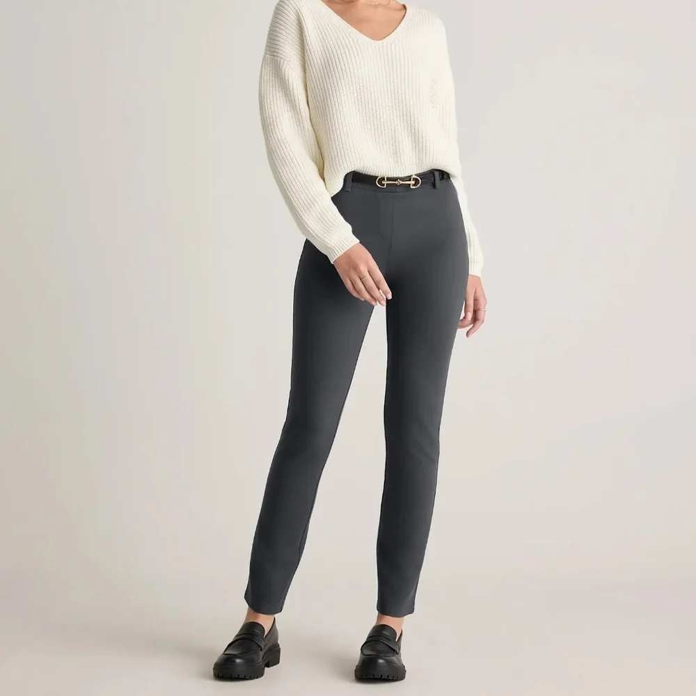 Quince Ultra-Stretch Ponte Straight Leg Pants‎ Steel Gray Petite DKBIZ01 SS/24
